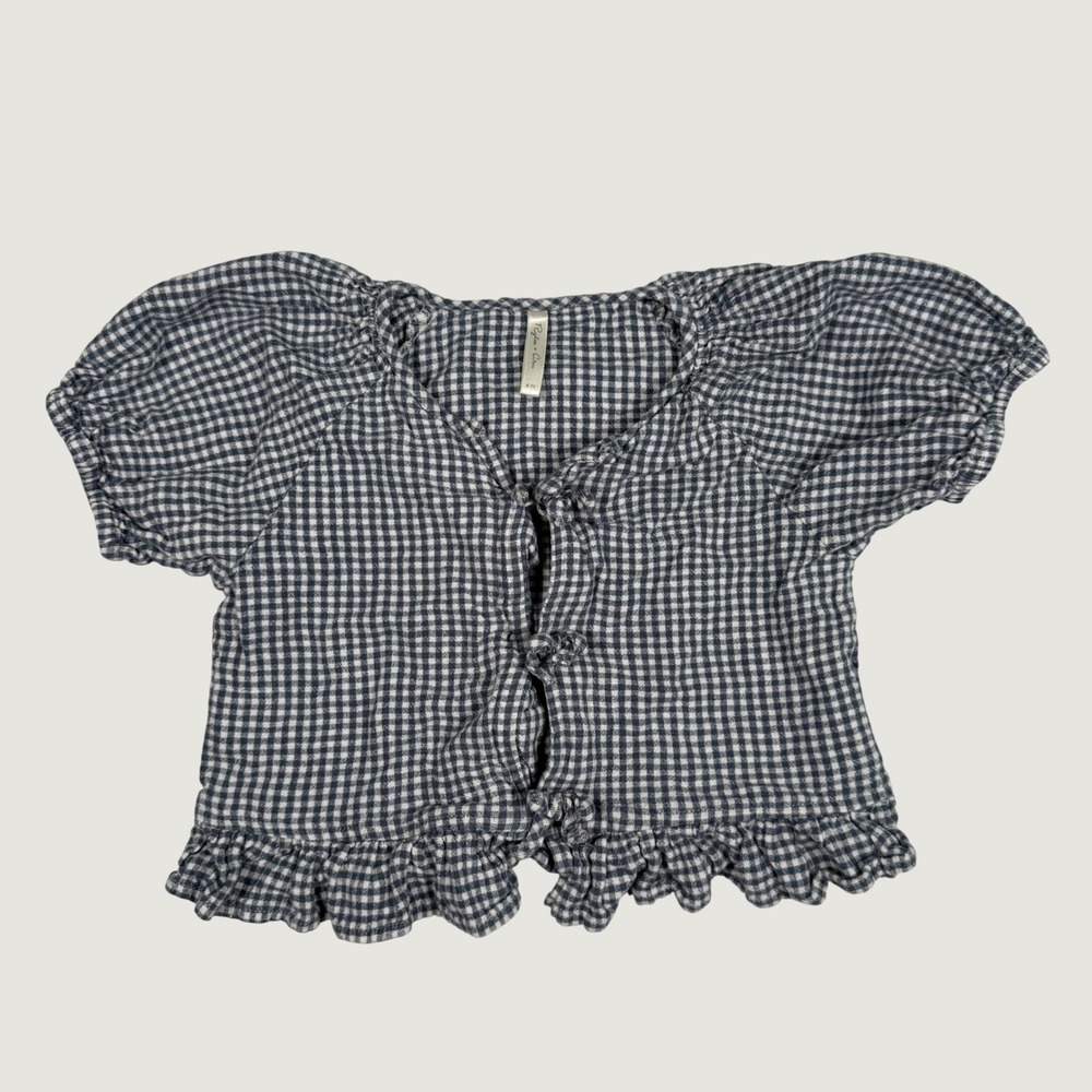 Rylee + Cru Girls Navy White Gingham Ruffle Tie Front Top Size 6-7Y